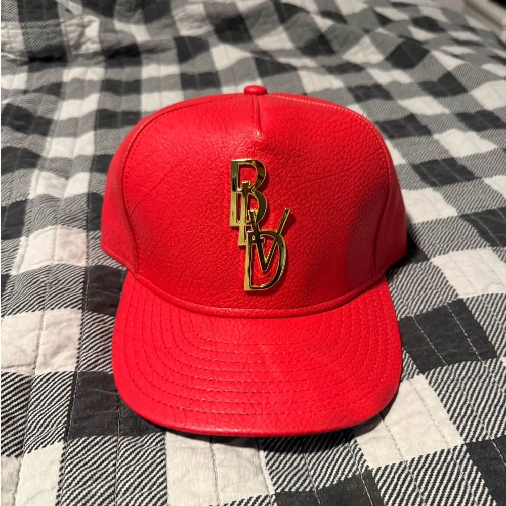 BLVD Supply Co. Red Leather Cap with Gold Logo